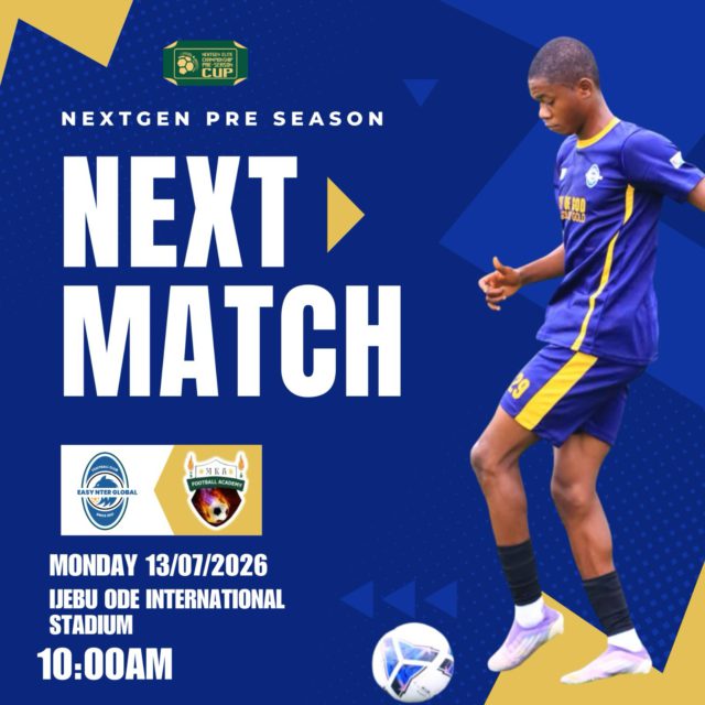 Next Test. Same Mission. ⚽

The journey continues as we take on MKA Football Academy in the NextGen Pre-Season Cup.

📍 Ijebu Ode International Stadium
📅 Monday, 13 July 2026
🕙 10:00 AM

Every match is another opportunity to develop, compete, and improve.
@necleague_ng @emmanuel_oluwole7 
#EasyNterGlobalFC #NextGenPreSeasonCup #FootballDevelopment #PlayerDevelopment #GrassrootsFootball